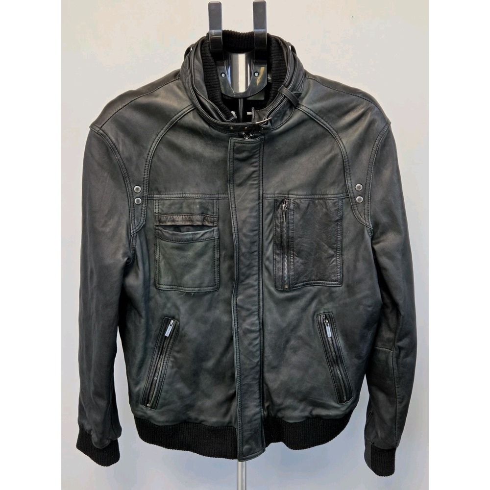 Black Boston Harbour Black Leather Women's L Jacket Full Zip Motorcycle Biker